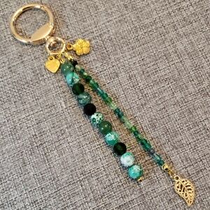 Chic Green Beaded Bag Charm with Gold Details